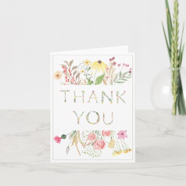 Floral Watercolor Alphabet Baby Shower Baby Shower Thank You Card (Front)