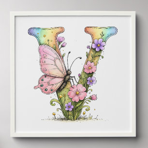 Floral Watercolor Alphabet Letter Art Peel And Stick Photo Tile