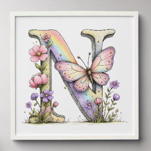 Floral Watercolor Alphabet Letter Art Peel And Stick Photo Tile