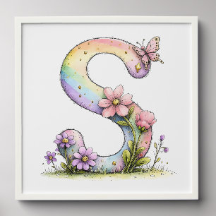 Floral Watercolor Alphabet Letter Art Peel And Stick Photo Tile