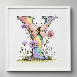 Floral Watercolor Alphabet Letter Art  Peel And Stick Photo Tile