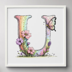 Floral Watercolor Alphabet Letter Art  Peel And Stick Photo Tile