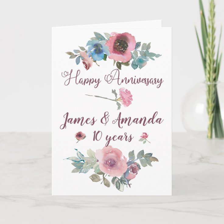 Floral Watercolor Anniversary Card | Zazzle