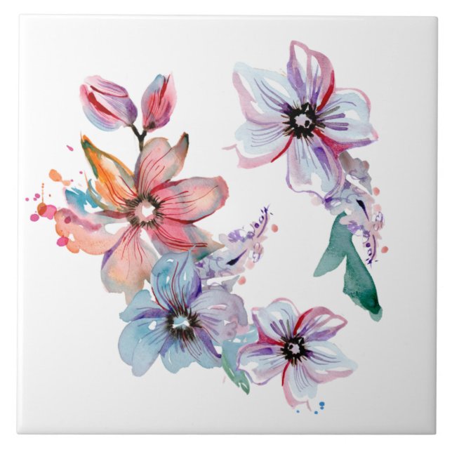 Floral Watercolor Art Ceramic Tile (Front)