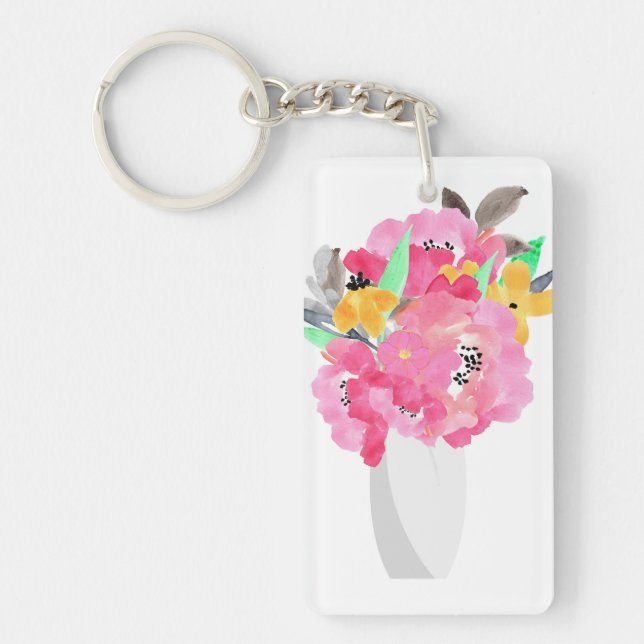 Floral Watercolor Art Keychain (Front)