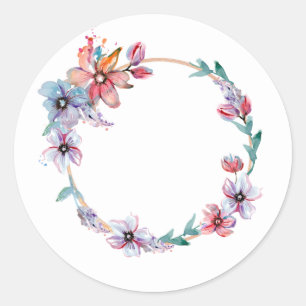 Floral Watercolor Art Wreath Craft Classic Round Sticker