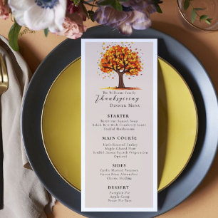 Floral Watercolor Autumn Tree Thanksgiving Menu