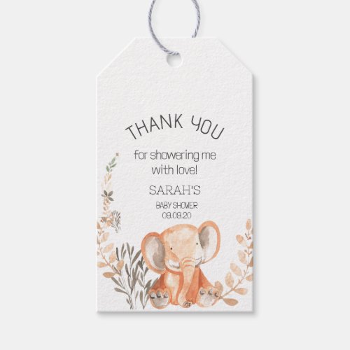 Floral Watercolor Baby Elephant Shower Thank You  Gift Tags