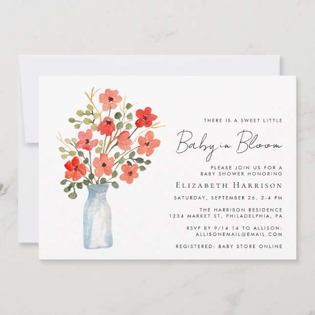 Floral Watercolor Baby In Bloom Baby Shower Invitation (Front)