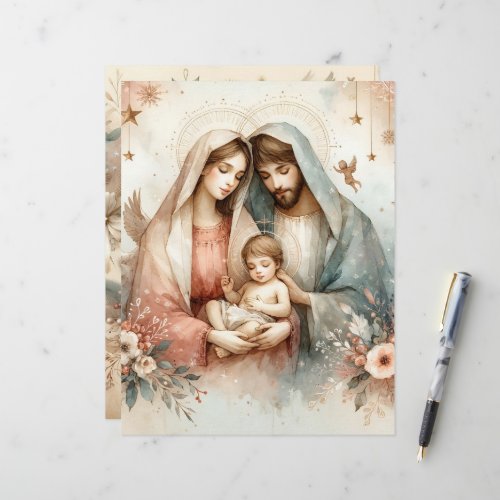 Floral Watercolor Baby Jesus  Scrapbook Paper