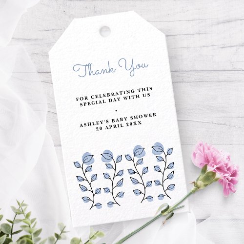 Floral Watercolor Baby Shower Blue Gift Tags
