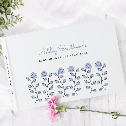Floral Watercolor Baby Shower Blue Guest Book