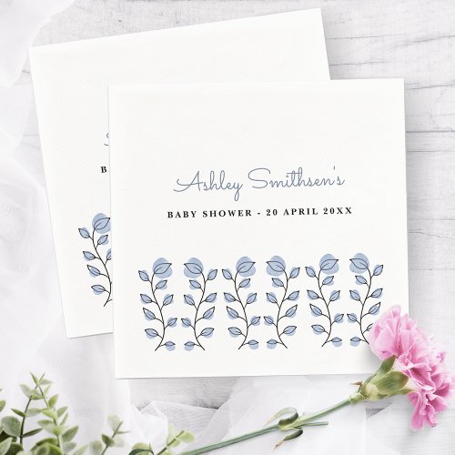 Floral Watercolor Baby Shower Blue Napkins