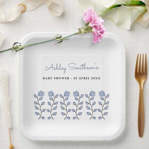 Floral Watercolor Baby Shower Blue Paper Plates