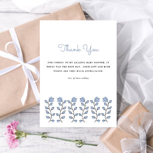 Floral Watercolor Baby Shower Blue Thank You Cards