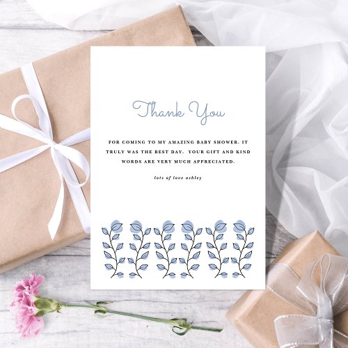 Floral Watercolor Baby Shower Blue Thank You Cards