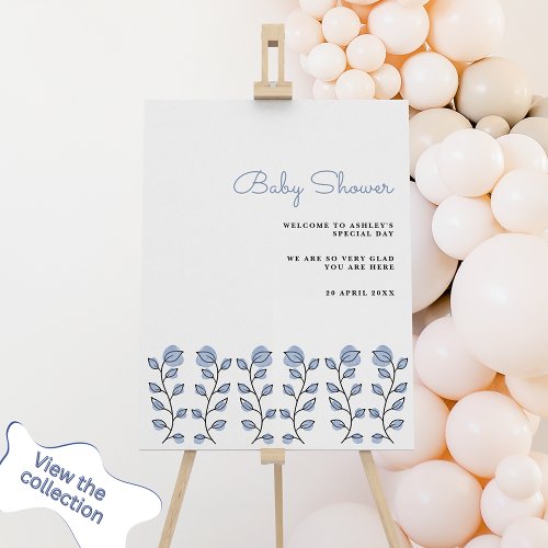 Floral Watercolor Baby Shower Blue Welcome Sign