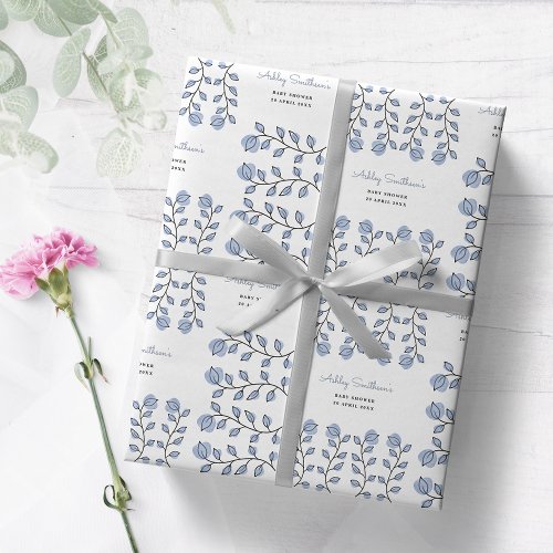 Floral Watercolor Baby Shower Blue Wrapping Paper