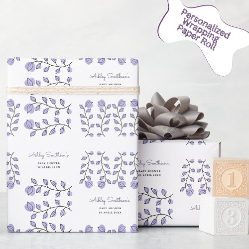 Floral Watercolor Baby Shower Lavender Wrapping Paper