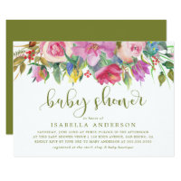 Floral Watercolor & Baby Shower Script on Green Card