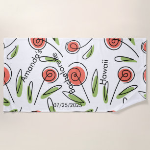 Floral Watercolor Bachelorette Party Personalized Beach Towel