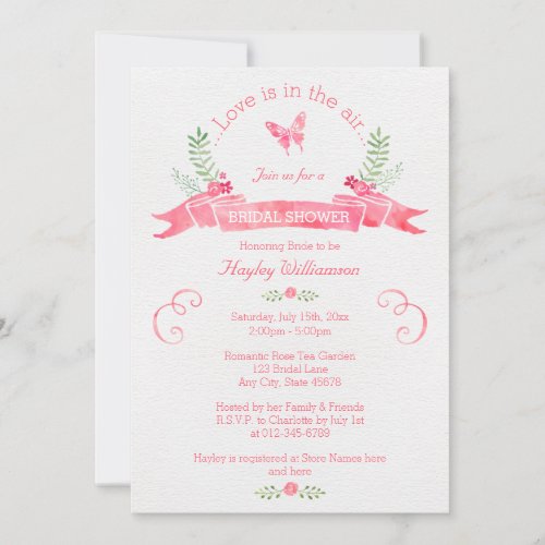 Floral Watercolor Banner Butterfly Bridal Shower Invitation