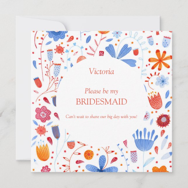 Floral Watercolor Be My Bridesmaid Invitation (Front)