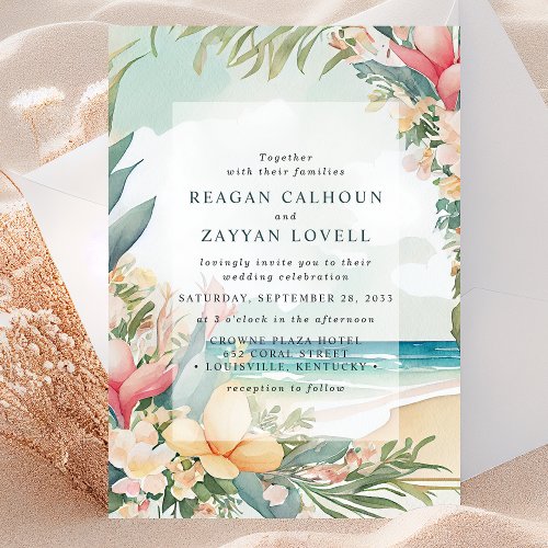 Floral Watercolor Beach Foliage Wedding Invitation