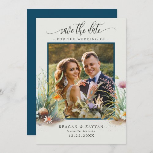 Floral Watercolor Beach Scene Photo Save The Date