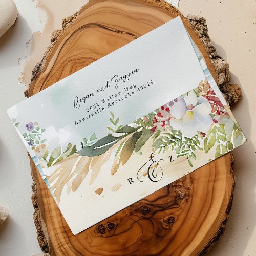 Floral Watercolor Beach Scene Summer Wedding Envelope