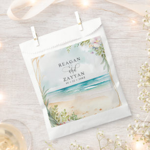 Floral Watercolor Beach Scene Summer Wedding Favor Bag