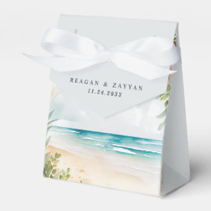 Floral Watercolor Beach Scene Summer Wedding Favor Boxes