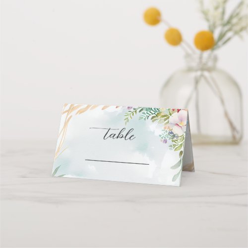 Floral Watercolor Beach Scene Summer Wedding Place Card