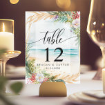 Floral Watercolor Beach Scene Summer Wedding Table Number<br><div class="desc">Transport your guests to a seaside paradise with these romantic table numbers. Featuring a watercolor scene of soft pink and white blooms against a dreamy beach backdrop, these cards create a tranquil and inviting atmosphere for your special day. Personalize with your table numbers for a unique touch that complements your...</div>