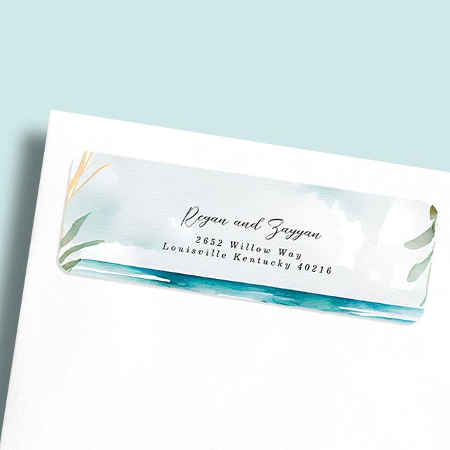 Floral Watercolor Beach Scene Wedding Address Label (Creator Uploaded)