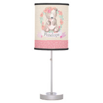 Floral Watercolor Bear Baby Nursery Table Lamp