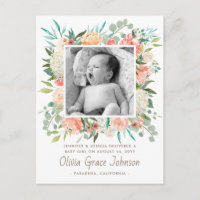 Floral Watercolor Birth Announcement Baby Photo