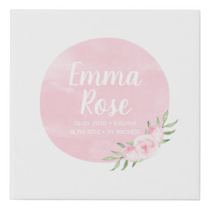 Floral Watercolor Birth Details Canvas Print