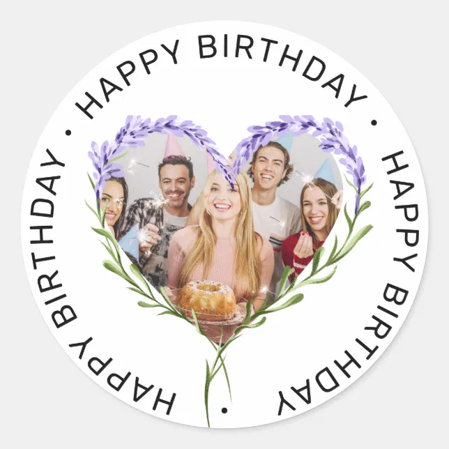 Floral Watercolor Birthday Custom Photo Classic Round Sticker | Zazzle