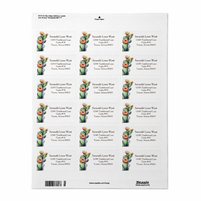 Floral Watercolor Blooming Cactus Western Theme Label (Full Sheet)
