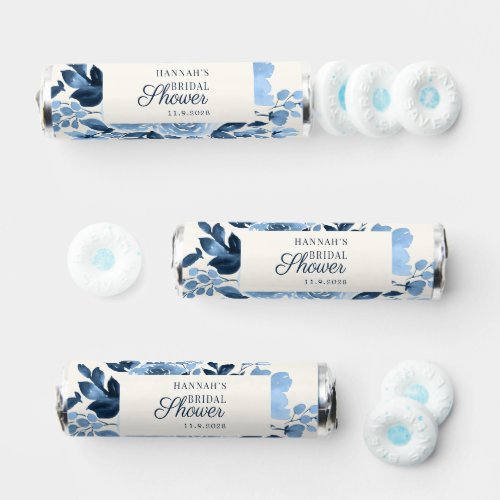 Floral Watercolor Blue Blush Script Bridal Showers Breath Savers Mints