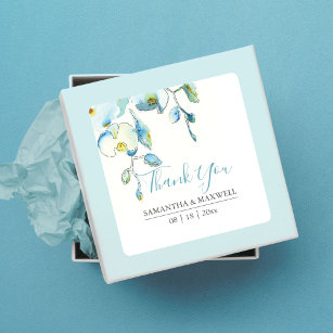 Floral Watercolor Blue Orchid Favor Stickers