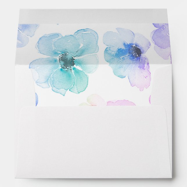 Floral Watercolor Blue Purple Wedding Envelope (Back (Bottom))