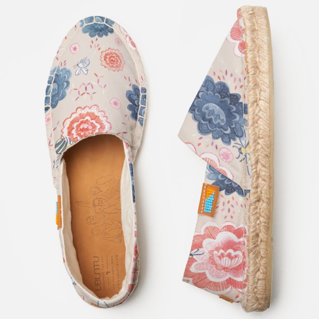 Floral Watercolor Blush Pink Blue Espadrilles (Side)