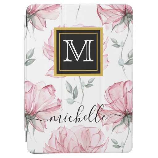 Floral Watercolor Blush Pink Monogram ♥ iPad Air Cover