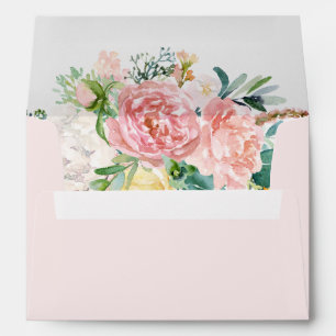 Floral Watercolor Blush Pink Rose Gold Envelope
