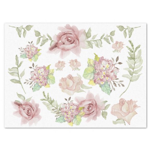 Floral Watercolor Blush Pink Sage Decoupage Flower Tissue Paper