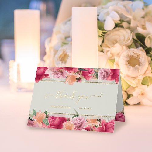 Floral Watercolor Blush Pink Wedding Real Gold Foil Greeting Card