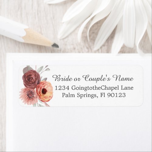 Floral Watercolor Blush Rust Beige Wedding Label