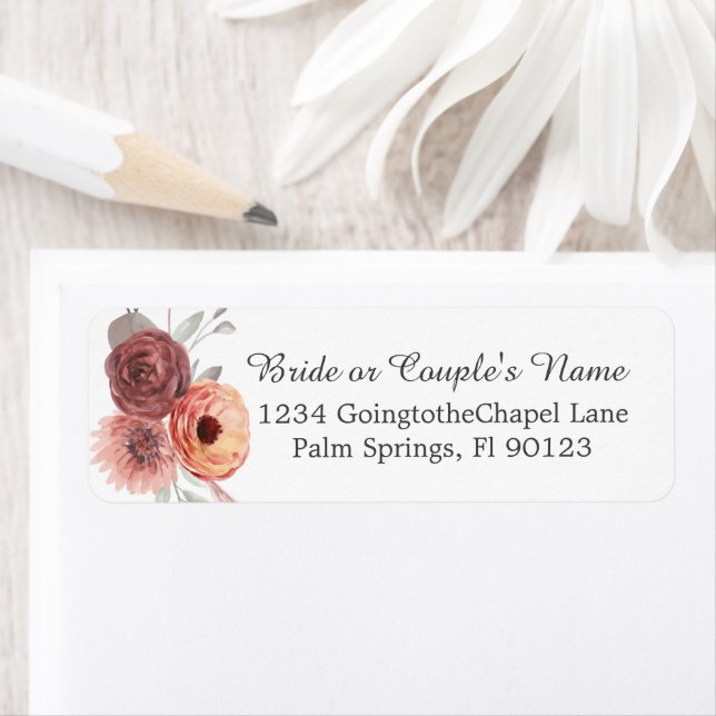 Floral Watercolor Blush Rust Beige Wedding Label (Insitu)